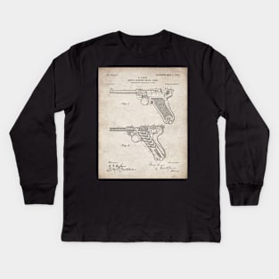 Luger Pistol Firearms Patent - Gun Lover Vintage Guns Art - Antique Kids Long Sleeve T-Shirt